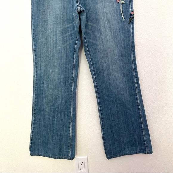 Embroidered Flare Jeans Denim Pant High Rise Floral Bird Festival Blue Size 6 - Picture 6 of 14